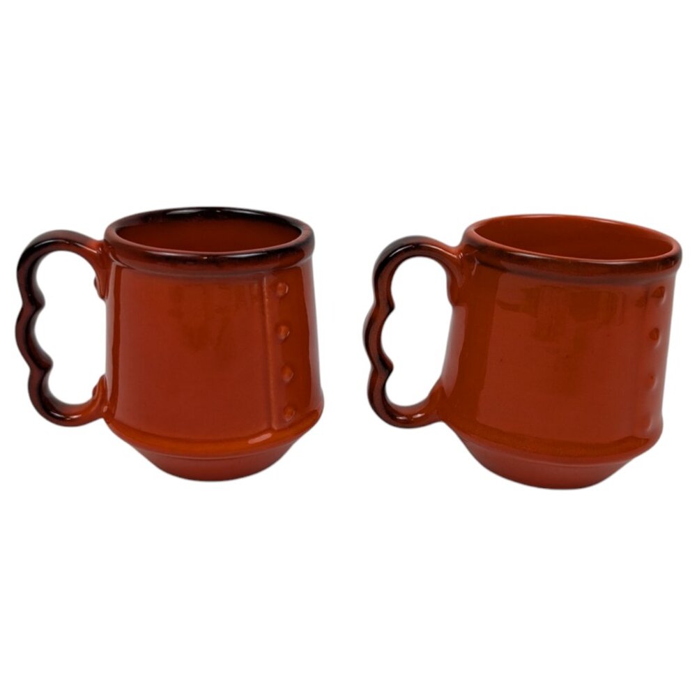 Set of 2 Metlox Poppytrail Red Rooster Small Mug 1960's Retro, Scalloped Handles - Picture 5 of 11